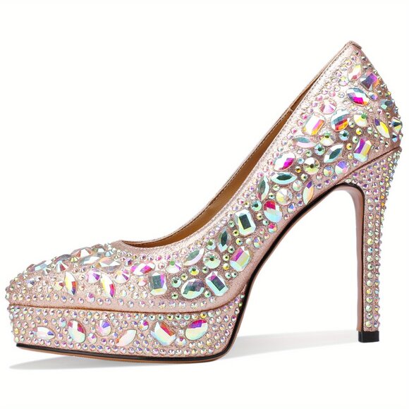 Women's Rhinestone Crystal Stiletto Platform Heels - Picture 2 of 7